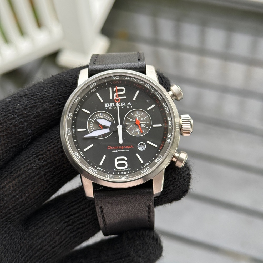 BRERA OROLOGI Dinamico Quartz Wristwatch Black Silver chronograph Mens Watch